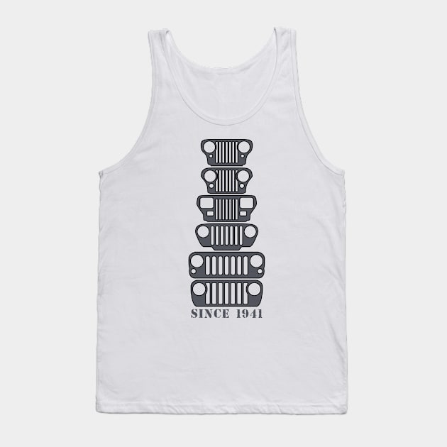 Jeep Grills Dark Grey Logo Tank Top by Caloosa Jeepers 